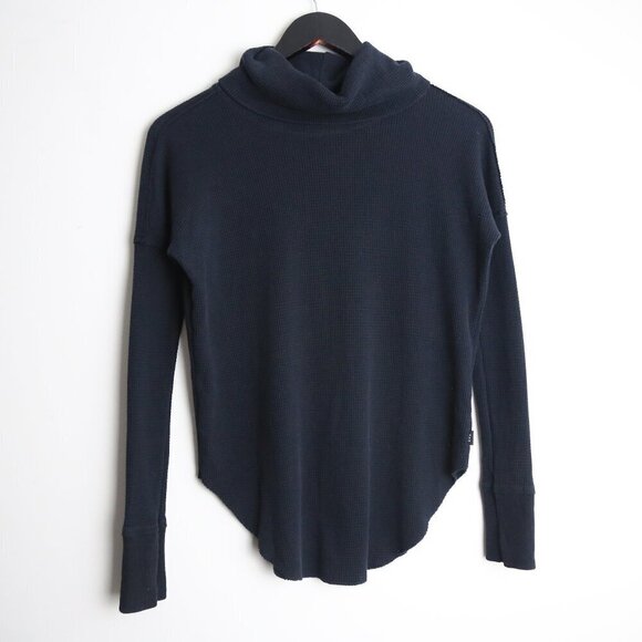 Aritzia Tna Thermal Cowl Neck Black Waffle Knit Long-sleeve Shirt Size XXS - Picture 2 of 9